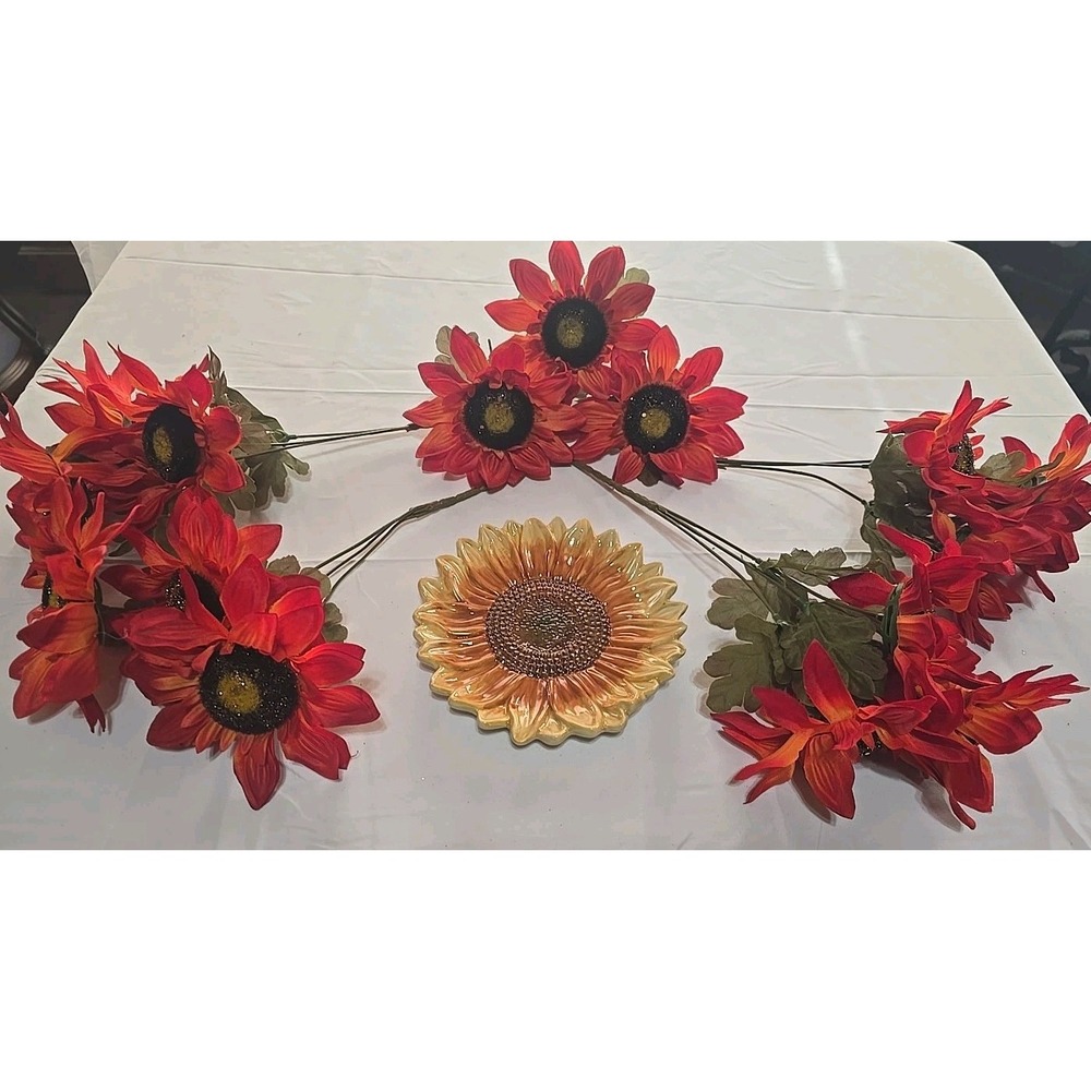 Sunflower SOAP Candy DISH Fall Harvest Halloween Decor FLORAL‎ Craft Picks